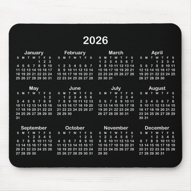 Black and White 2026 Calendar Mouse Pad (Front)