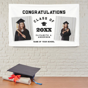Black and White 2026 Graduate 2 Photo Graduation Banner