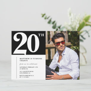 Black and White 20th birthday Invitations