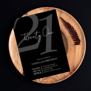 Black And White 21st Birthday Invitation