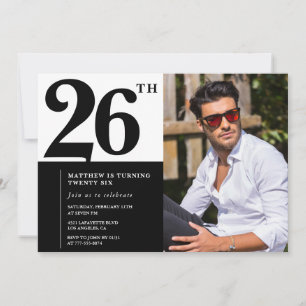 Black and White 26th Birthday Invitations Photo