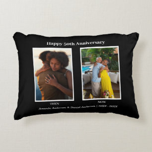 Black and White 2 Photo Collage Anniversary Decorative Cushion