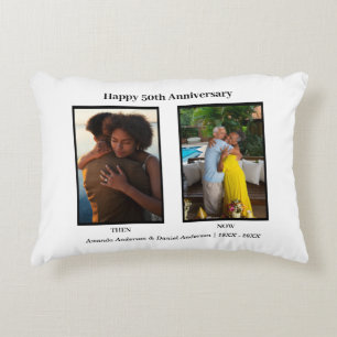 Black and White 2 Photo Collage Anniversary Decorative Cushion
