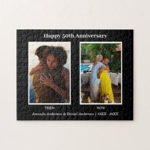 Black and White 2 Photo Collage Anniversary Jigsaw Puzzle