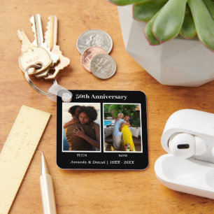 Black and White 2 Photo Collage Anniversary Key Ring