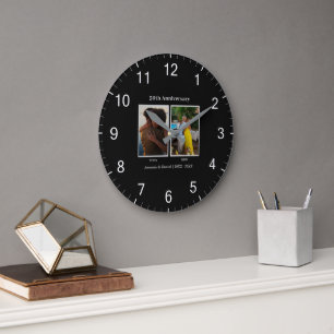Black and White 2 Photo Collage Anniversary Large Clock