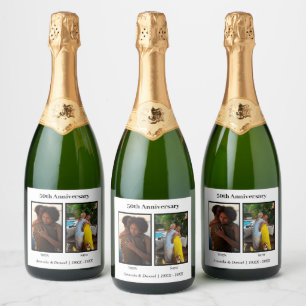 Black and White 2 Photo Collage Anniversary Sparkling Wine Label