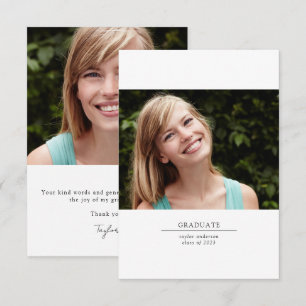 Black and White 2 Photo Graduation Class of 2022 Thank You Card