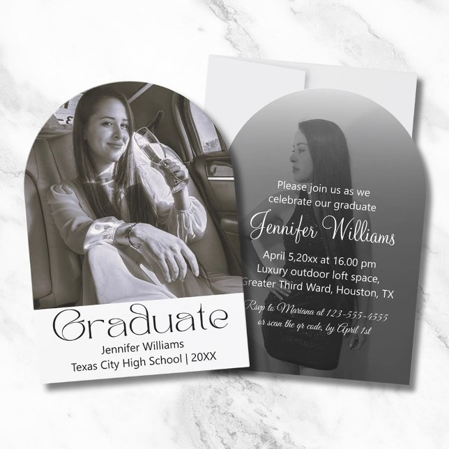 black and white 2 photo graduation party arch  invitation (Creator Uploaded)