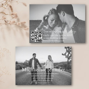 black and white 2 photos qr code rsvp wedding invitation