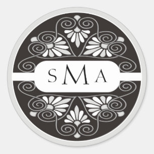 Black And White 3 Monogram Wedding Classic Round Sticker