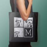 Black and White 3 Photo Collage Custom Monogram Tote Bag<br><div class="desc">You can use Instagram photos for this design. Use three square photos to create a unique and personal gift. Or you can keep the hipster puppy and make a trendy keepsake. If you need to adjust the pictures,  click on the customise tool to make changes.</div>