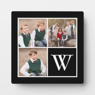 Black and White 3 Photo Collage Family Monogram Plaque
