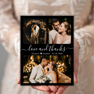 Black and White 3 Photo Collage Wedding Thank You Postcard