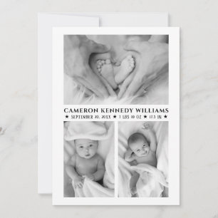Black And White 3 Photo Hello Baby Newborn Birth Announcement