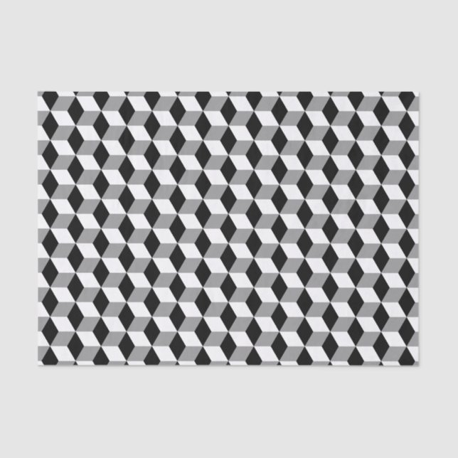 Black and White 3D cube geometric Abstract Pattern Tissue Paper (Front)