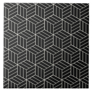 Black and white 3D cubes Ceramic Tile