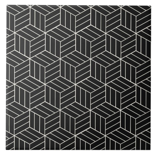 Black and white 3D cubes Ceramic Tile (Front)