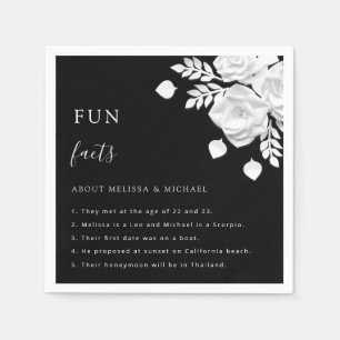 Black And White 3D Flowers Fun Facts Wedding Napkin