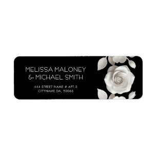 Black And White 3D Flowers Roses Wedding Return Address Label
