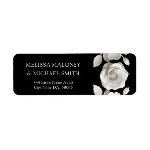 Black And White 3D Flowers Roses Wedding Return Address Label