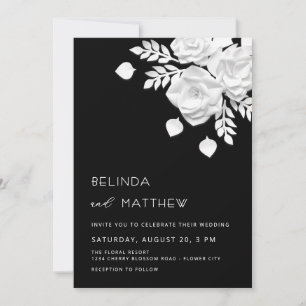 Black And White 3D Flowers Wedding  Invitation