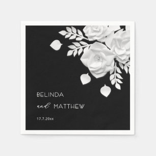 Black And White 3D Flowers Wedding Napkin