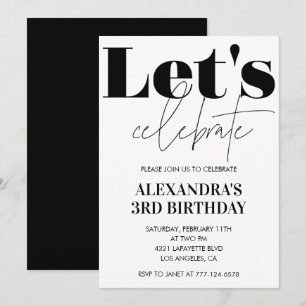 Black and White 3rd birthday invitation Modern