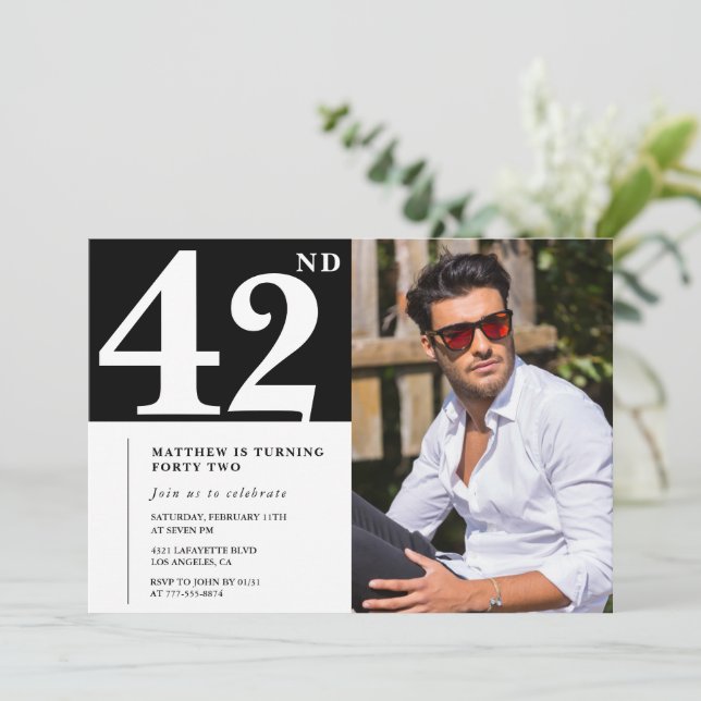 Black and White 42nd birthday Invitations Photo (Standing Front)