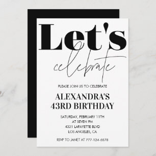 Black and White 43rd birthday invitation Modern