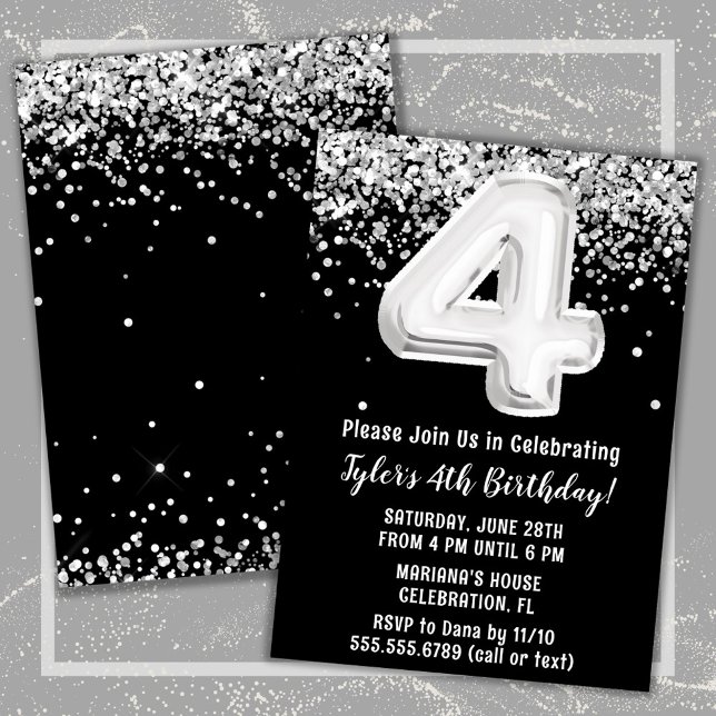 Black and White 4th Birthday Party Invitation (Creator Uploaded)
