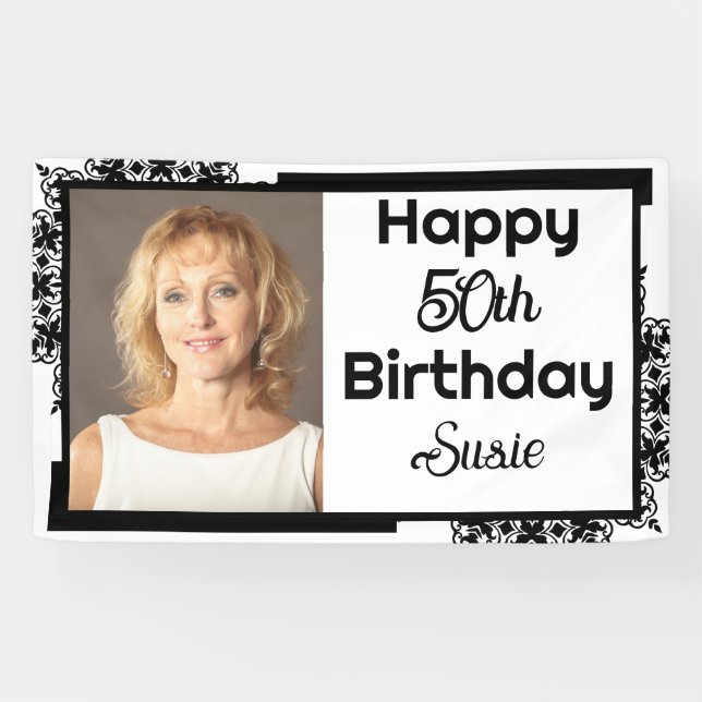 Black and White 50th Birthday Banner (Horizontal)