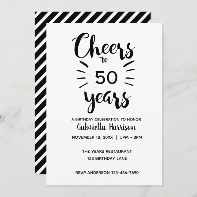 Black and White  50th Birthday Invitation (Front/Back)