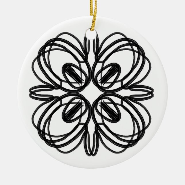Black and White #5 Clover Ceramic Ornament (Front)