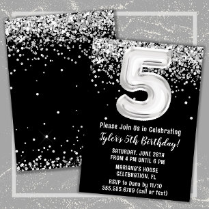 Black and White 5th Birthday Party Invitation
