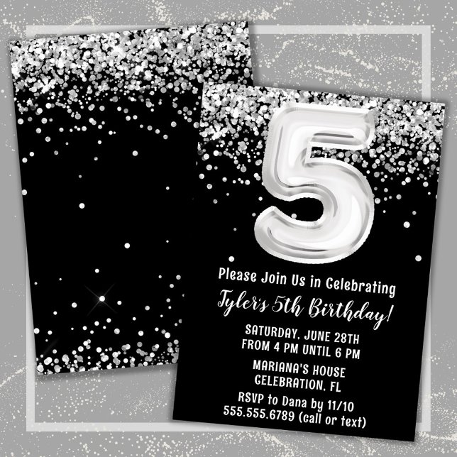 Black and White 5th Birthday Party Invitation (Creator Uploaded)