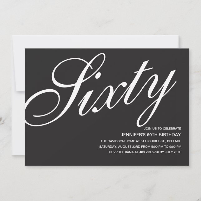 Black and White 60th Birthday Invitations (Front)