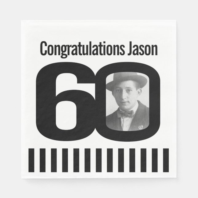Black and white 60th birthday photo napkins (Front)