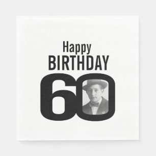 Black and white 60th birthday photo napkins