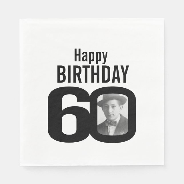 Black and white 60th birthday photo napkins (Front)