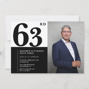 Black and White 63rd Birthday Invitations Photo