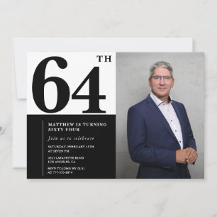 Black and White 64th Birthday Invitations Photo