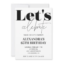 Black and White 65th birthday invitation Modern