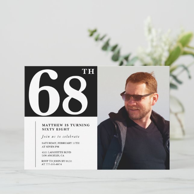 Black and White 68th birthday Invitations Photo (Standing Front)