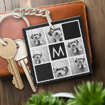 Black and White 6 Photo Collage Custom Monogram Key Ring<br><div class="desc">You can use Instagram photos for this design. Use 6 square photos to create a unique and personal gift. Or you can keep the hipster puppy and make a trendy keepsake. If you need to adjust the pictures,  click on the customise tool to make changes.</div>