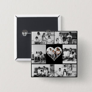 Black and White 7 Photo Collage 15 Cm Square Badge