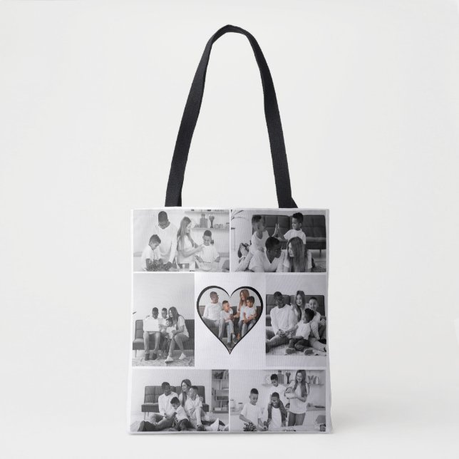 Black and White 7 Photo Collage Tote Bag (Front)