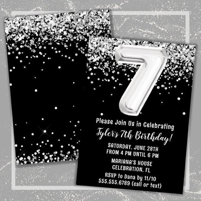 Black and White 7th Birthday Party Invitation (Creator Uploaded)