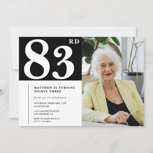 Black and White 83rd birthday Invitations Photo (Front)