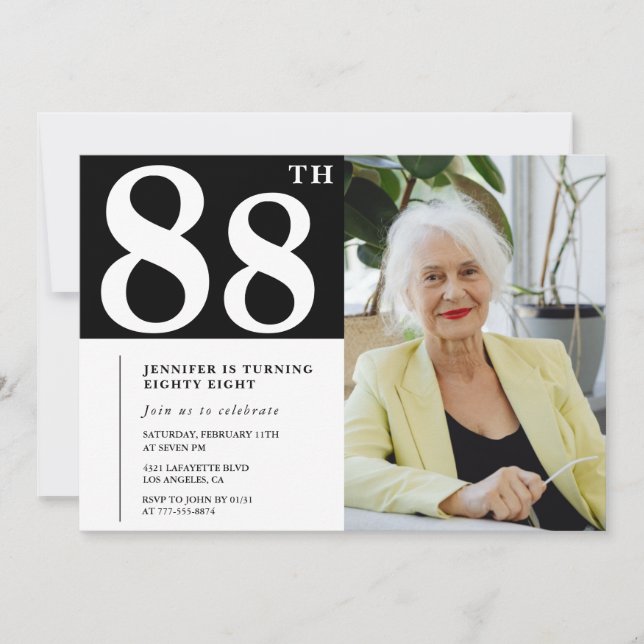 Black and White 88th birthday Invitations Photo (Front)